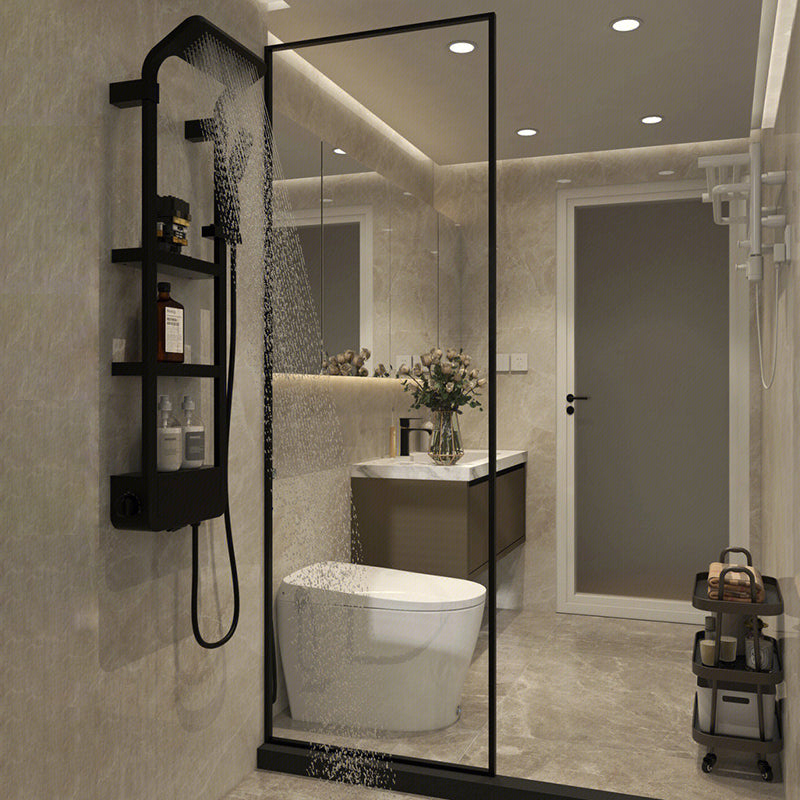 Black Fixed Shower Screen Full Frame Half Partition Shower Door