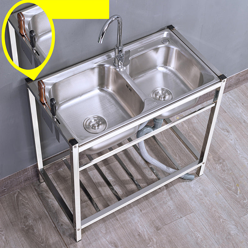 Modern Style Kitchen Sink Stainless Steel Drop-In Kitchen Double Sink with Drain Assembly