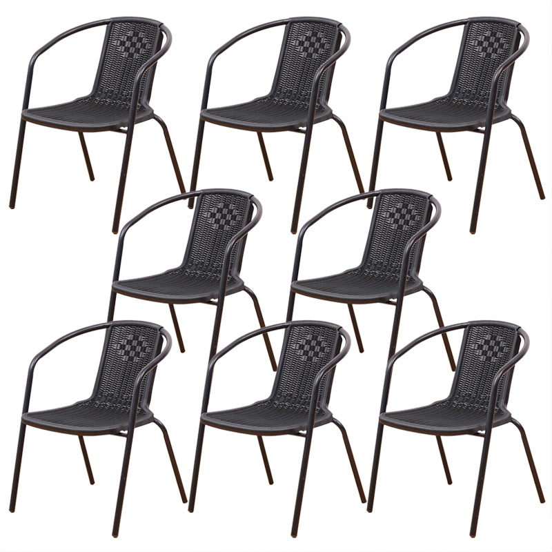 Modern Outdoor Bistro Chairs Faux Rattan With Arm Stacking Plastic Dining Chairs