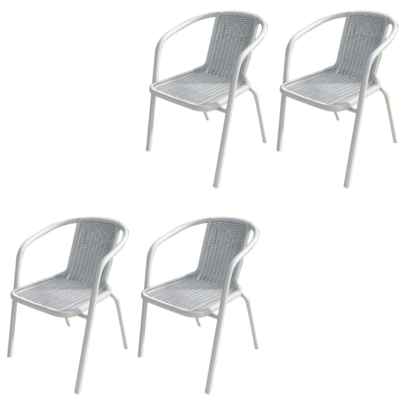 Modern Outdoor Bistro Chairs Faux Rattan With Arm Stacking Plastic Dining Chairs