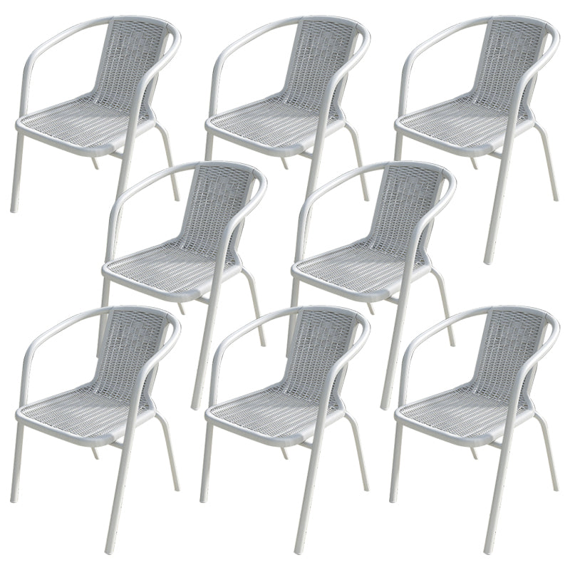 Modern Outdoor Bistro Chairs Faux Rattan With Arm Stacking Plastic Dining Chairs