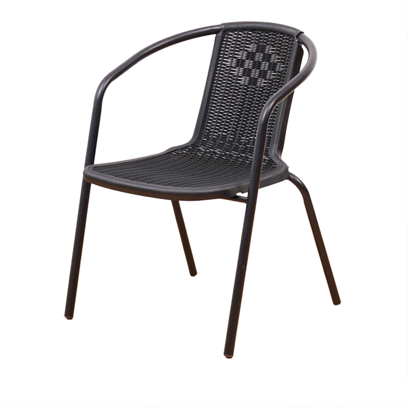 Modern Outdoor Bistro Chairs Faux Rattan With Arm Stacking Plastic Dining Chairs