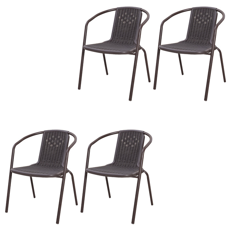 Modern Outdoor Bistro Chairs Faux Rattan With Arm Stacking Plastic Dining Chairs