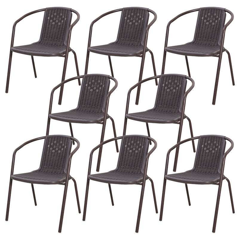 Modern Outdoor Bistro Chairs Faux Rattan With Arm Stacking Plastic Dining Chairs