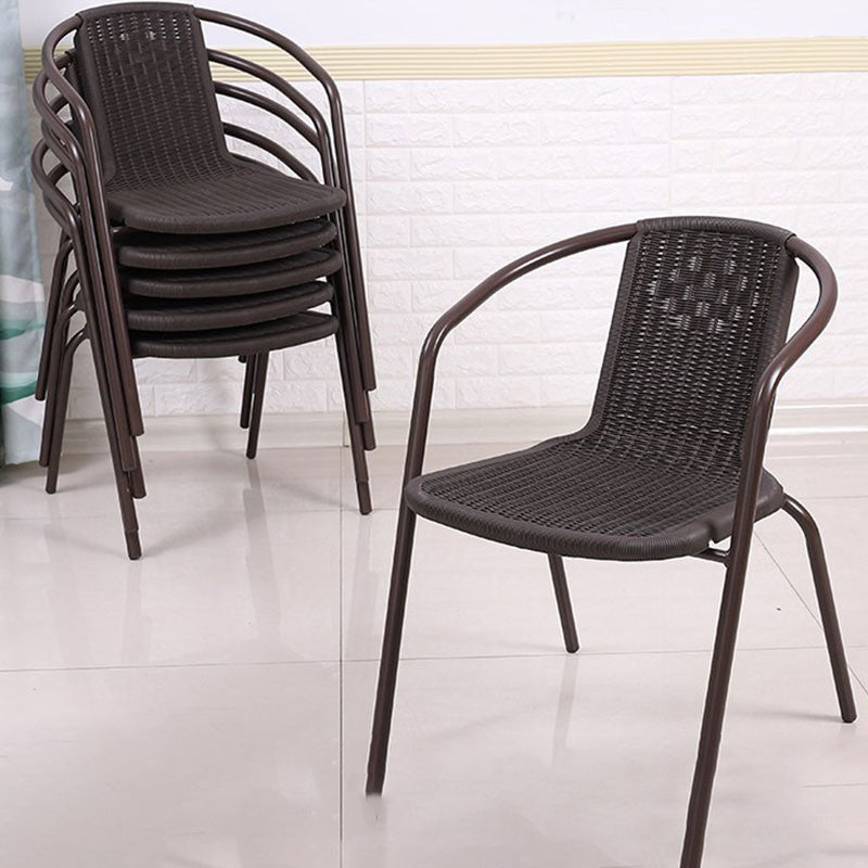 Modern Outdoor Bistro Chairs Faux Rattan With Arm Stacking Plastic Dining Chairs