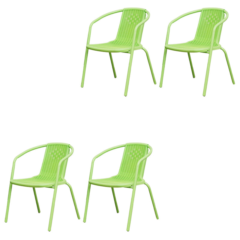 Modern Outdoor Bistro Chairs Faux Rattan With Arm Stacking Plastic Dining Chairs
