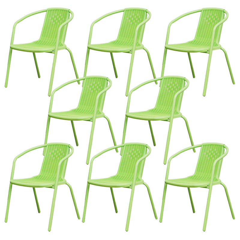 Modern Outdoor Bistro Chairs Faux Rattan With Arm Stacking Plastic Dining Chairs