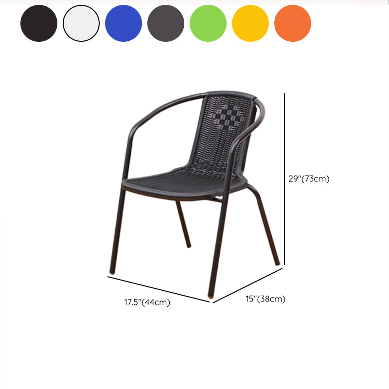 Modern Outdoor Bistro Chairs Faux Rattan With Arm Stacking Plastic Dining Chairs