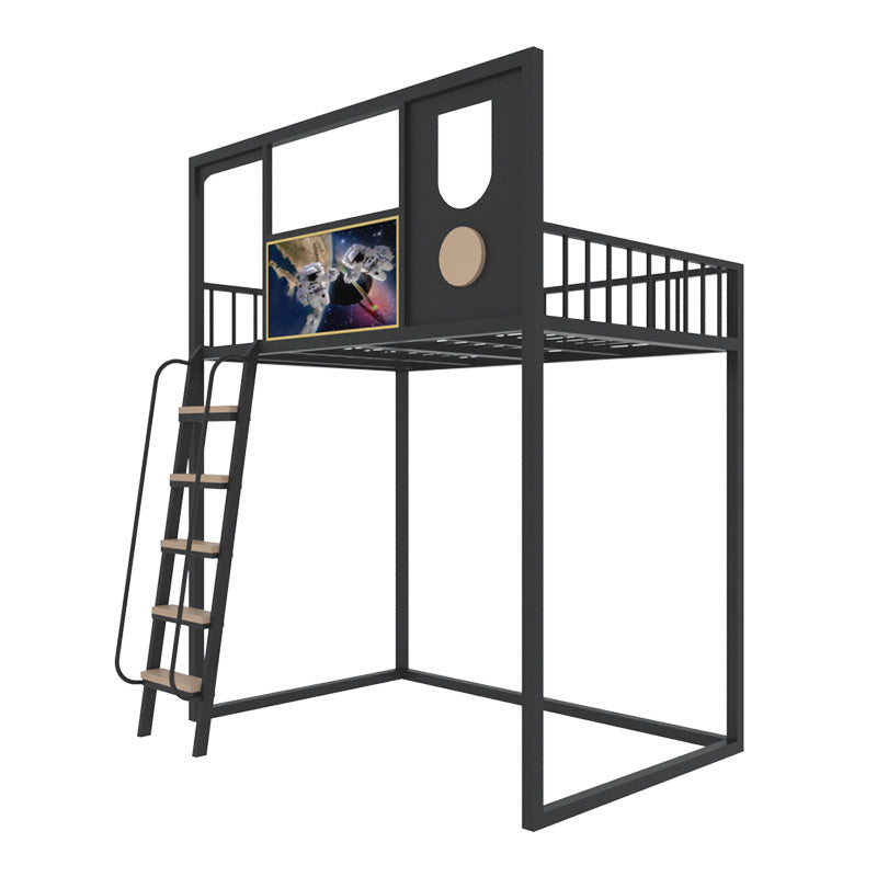 Metal Loft Bed Scandinavian White/Black Kids Bed with Open Frame