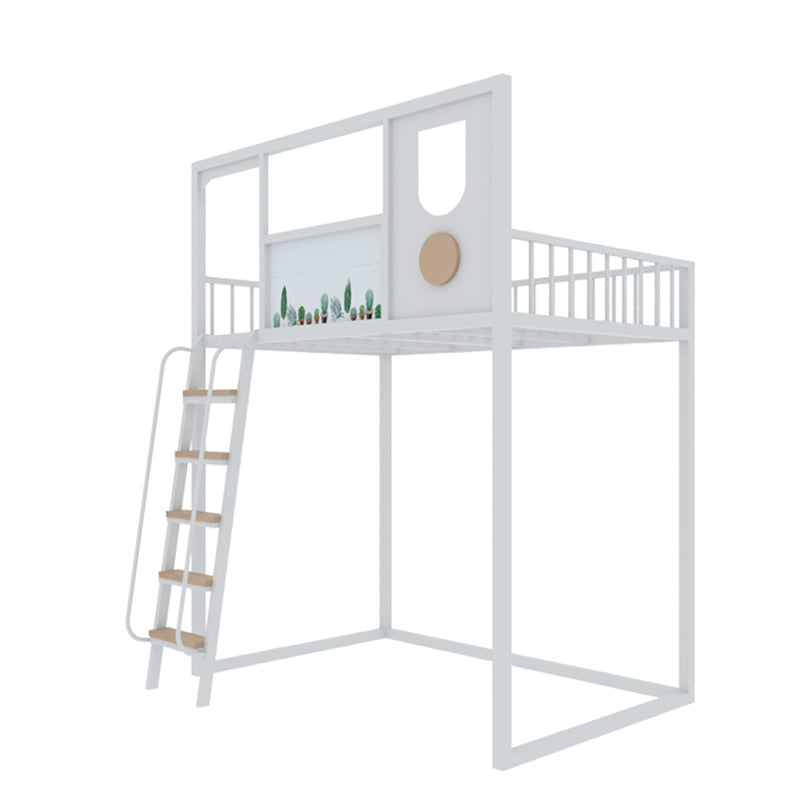 Metal Loft Bed Scandinavian White/Black Kids Bed with Open Frame