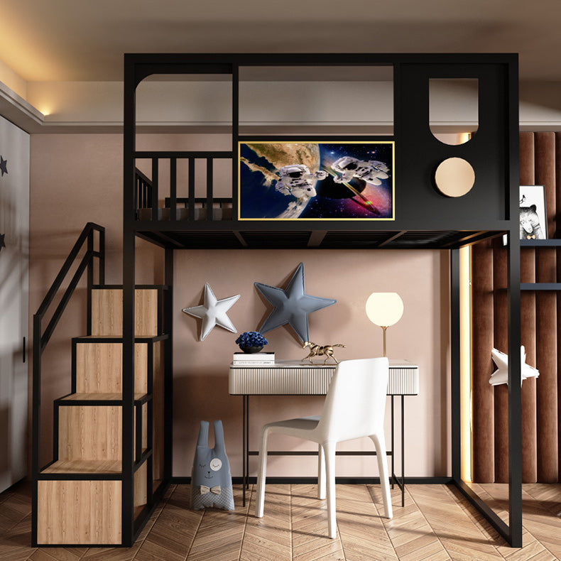 Metal Loft Bed Scandinavian White/Black Kids Bed with Open Frame