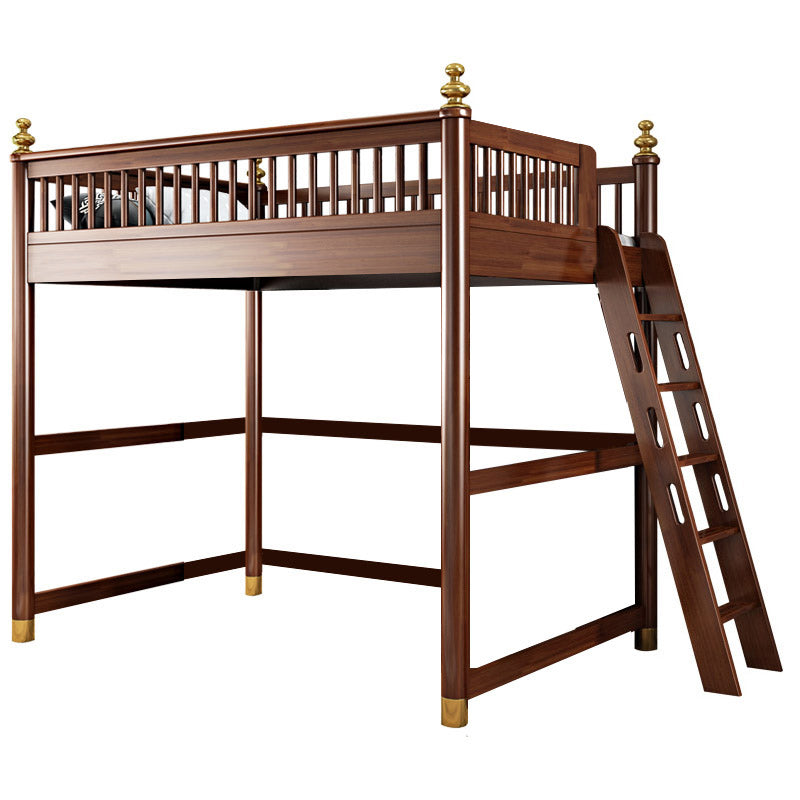 Solid Wood Loft Bed with Storage Scandinavian Brown Kids Bed with Open Frame