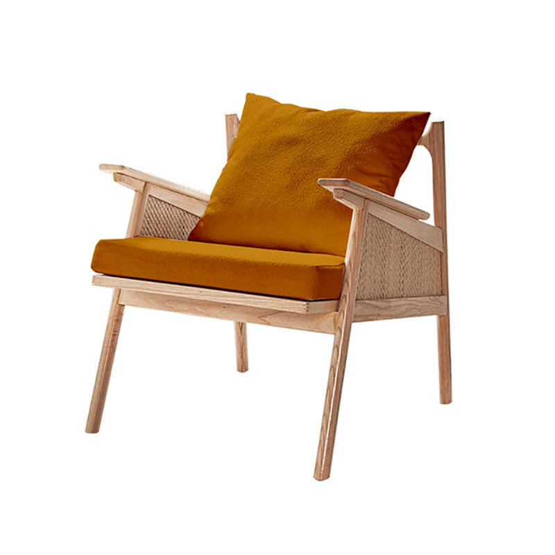 Scandinavian Solid Wood Accent Armchair with Pillow Back and 4 Legs
