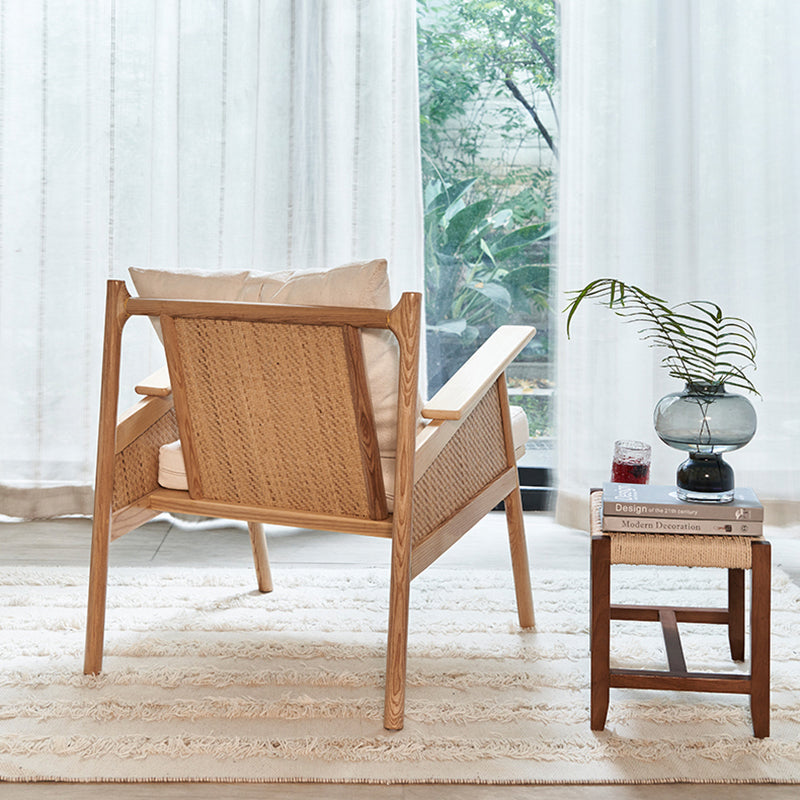 Scandinavian Solid Wood Accent Armchair with Pillow Back and 4 Legs