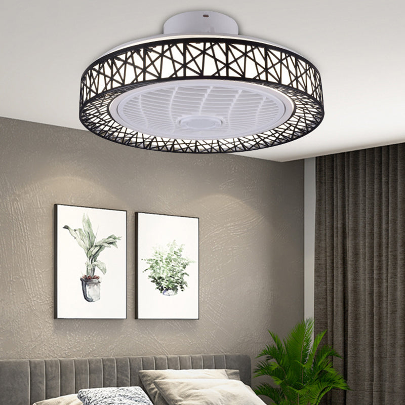 Metal Round Shape Ceiling Fan Modern Style 1 Light Ceiling Fans Fixtures