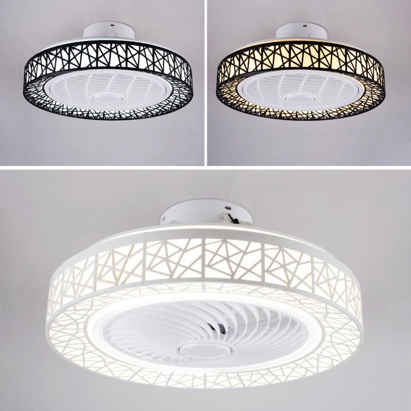 Metal Round Shape Ceiling Fan Modern Style 1 Light Ceiling Fans Fixtures