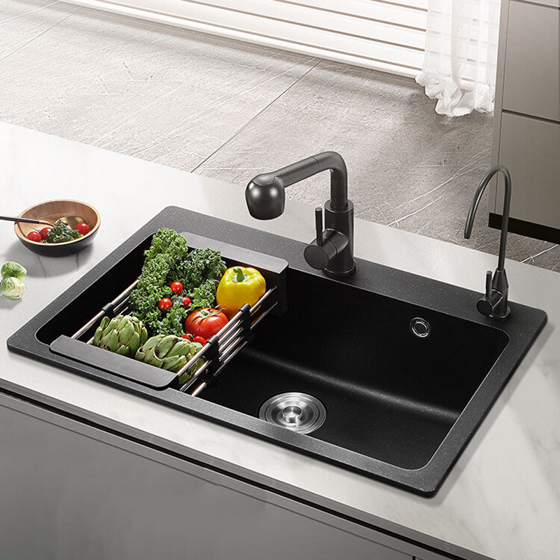 Quartz Kitchen Sink Modern Drop-In Kitchen Sink with Drain Assembly