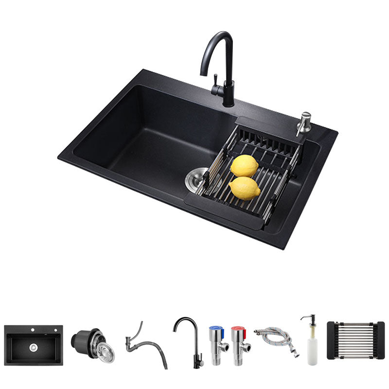 Quartz Kitchen Sink Modern Drop-In Kitchen Sink with Drain Assembly