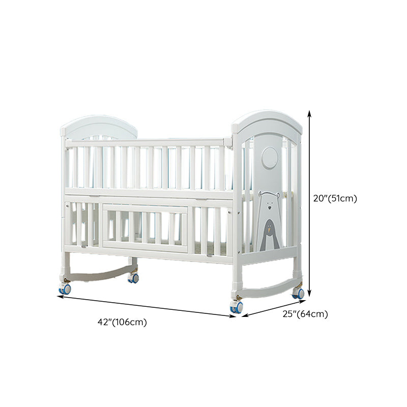 White Wooden Nursery Crib Storage Scandinavian Crib with Casters