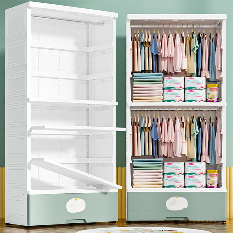 Contemporary White Kids Closet Plastic Coat Locker with Garment Rod