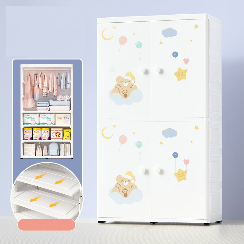 Contemporary White Kids Closet Plastic Coat Locker with Garment Rod