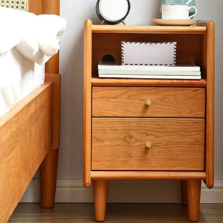 Modern Solid Color Bedside Table Wooden 2-Drawer Kids Nightstand