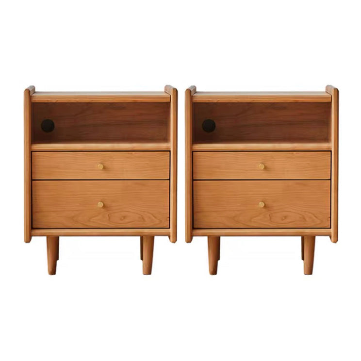 Modern Solid Color Bedside Table Wooden 2-Drawer Kids Nightstand