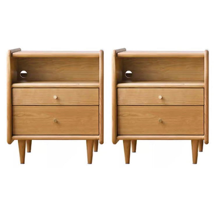 Modern Solid Color Bedside Table Wooden 2-Drawer Kids Nightstand