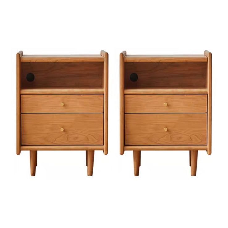 Modern Solid Color Bedside Table Wooden 2-Drawer Kids Nightstand