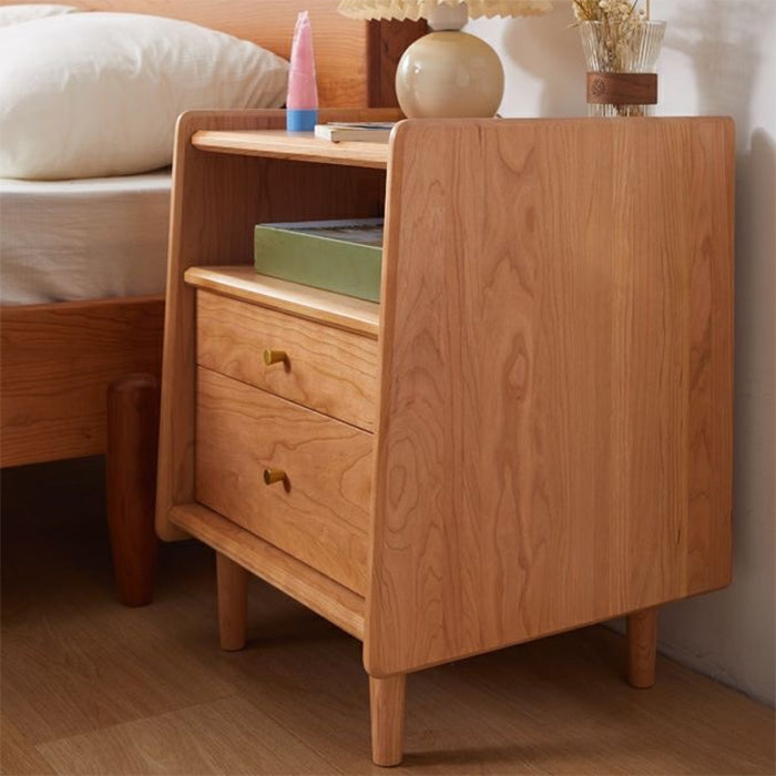 Modern Solid Color Bedside Table Wooden 2-Drawer Kids Nightstand