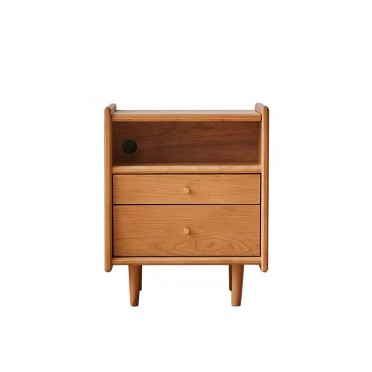 Modern Solid Color Bedside Table Wooden 2-Drawer Kids Nightstand