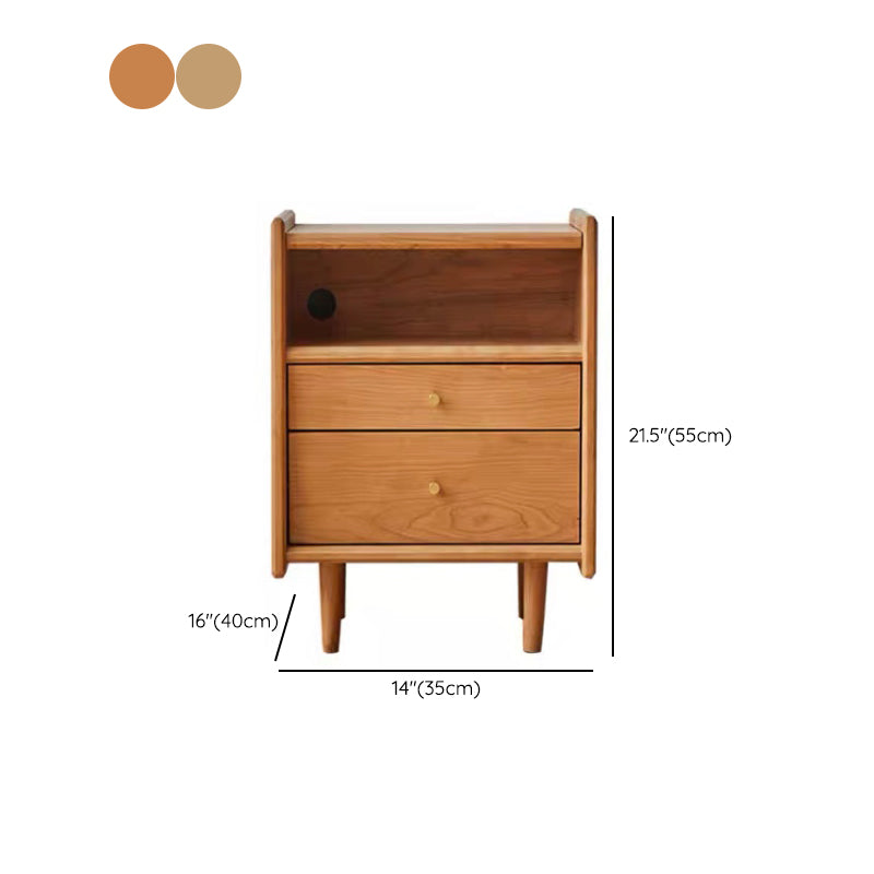 Modern Solid Color Bedside Table Wooden 2-Drawer Kids Nightstand