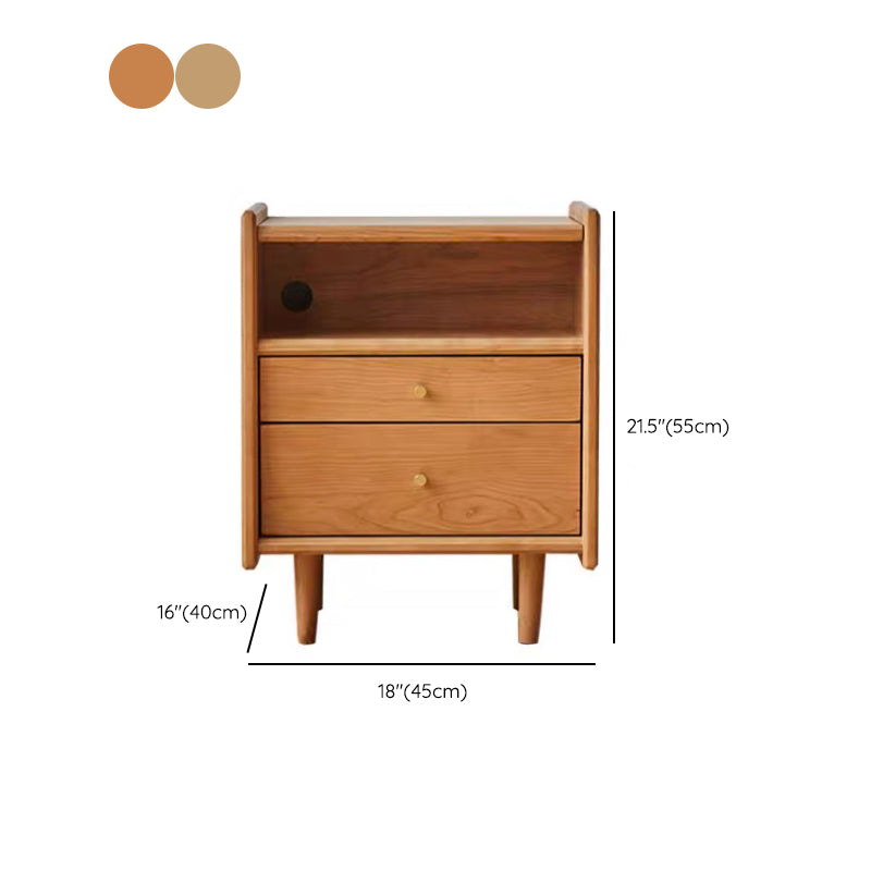 Modern Solid Color Bedside Table Wooden 2-Drawer Kids Nightstand