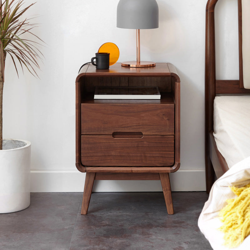 Solid Wood Storage Kids Bedside Table Brown Flat Top with Drawers