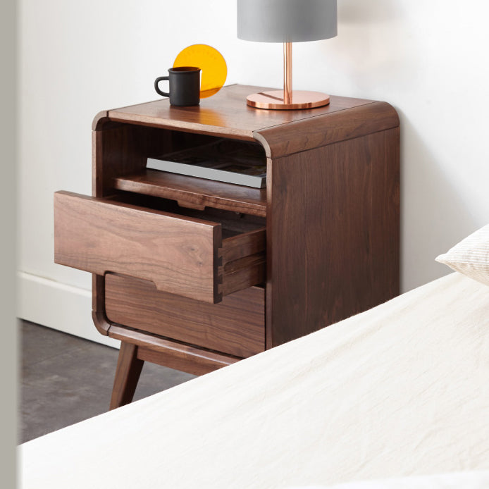 Solid Wood Storage Kids Bedside Table Brown Flat Top with Drawers