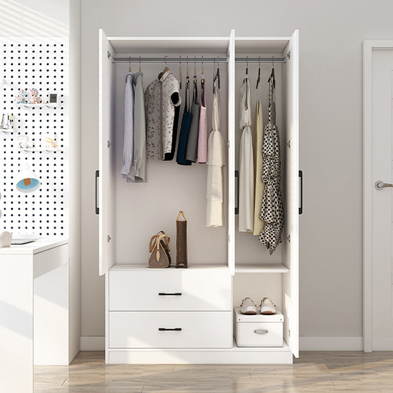 White Wooden Kids Closet High Gloss 2-Drawer Coat Locker with Sliding Barn Door