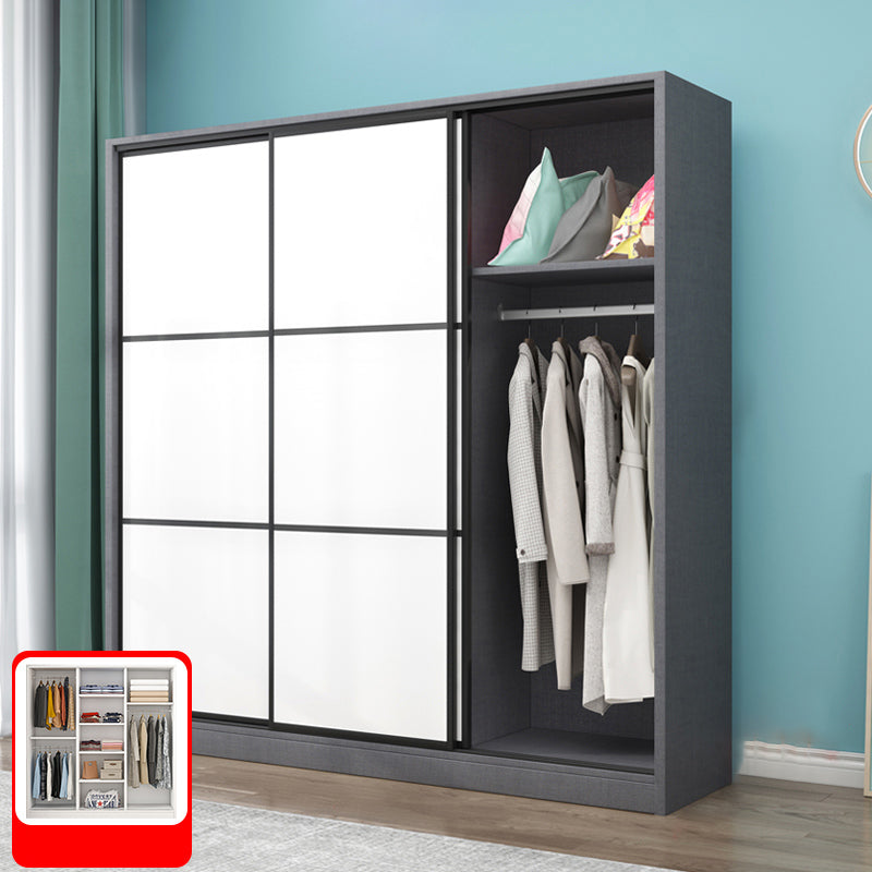 Gray Modern Coat Locker Wooden 3-Drawer Matte Finish Closet with Garment Rod