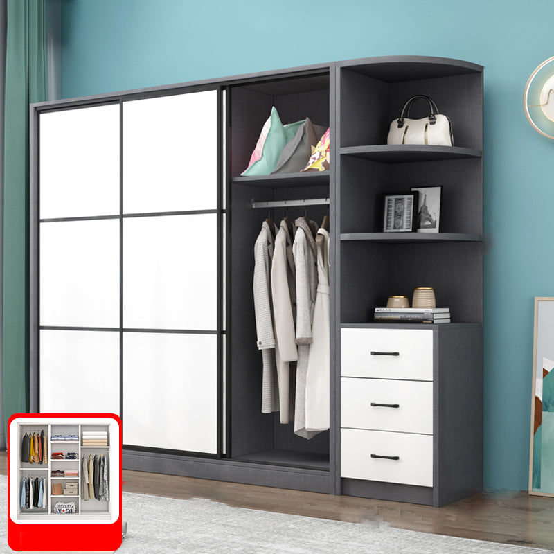 Gray Modern Coat Locker Wooden 3-Drawer Matte Finish Closet with Garment Rod