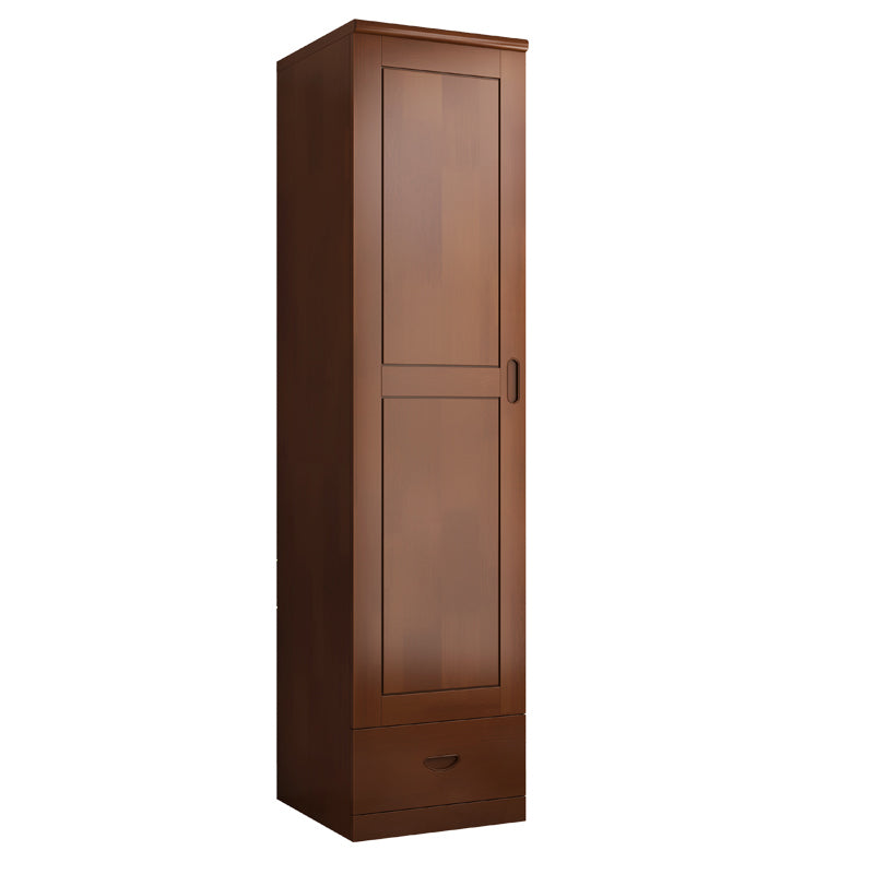 Brown Wooden Coat Locker Glossy 1-Drawer Kids Closet with Garment Rod