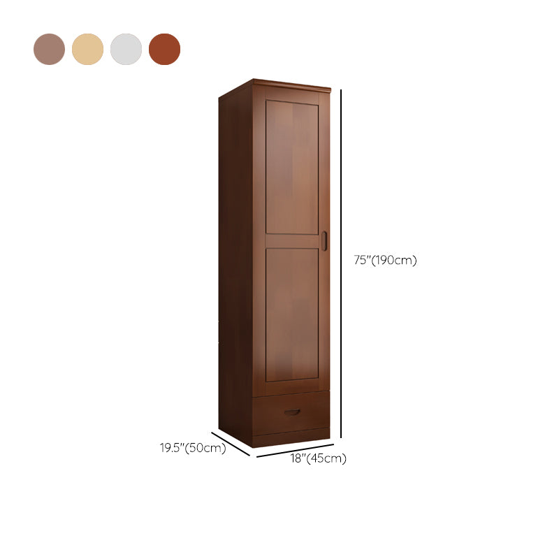 Brown Wooden Coat Locker Glossy 1-Drawer Kids Closet with Garment Rod