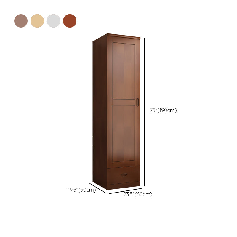 Brown Wooden Coat Locker Glossy 1-Drawer Kids Closet with Garment Rod