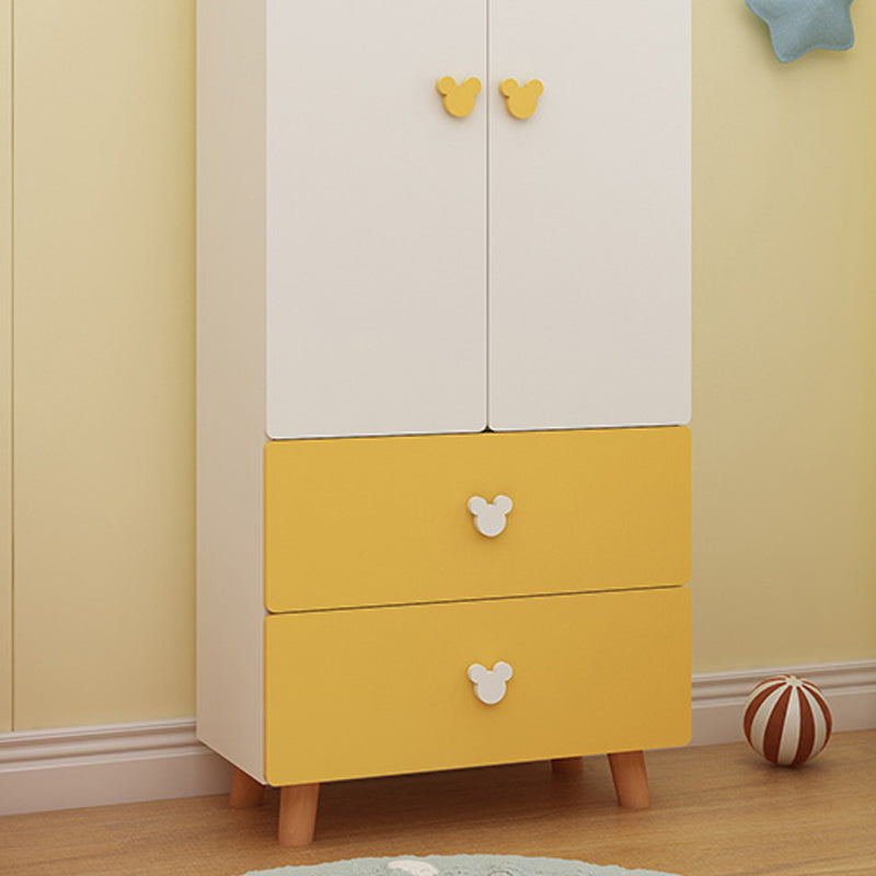 Yellow Urban Coat Locker Wooden Glossy Kid's Wardrobe 2-Drawer