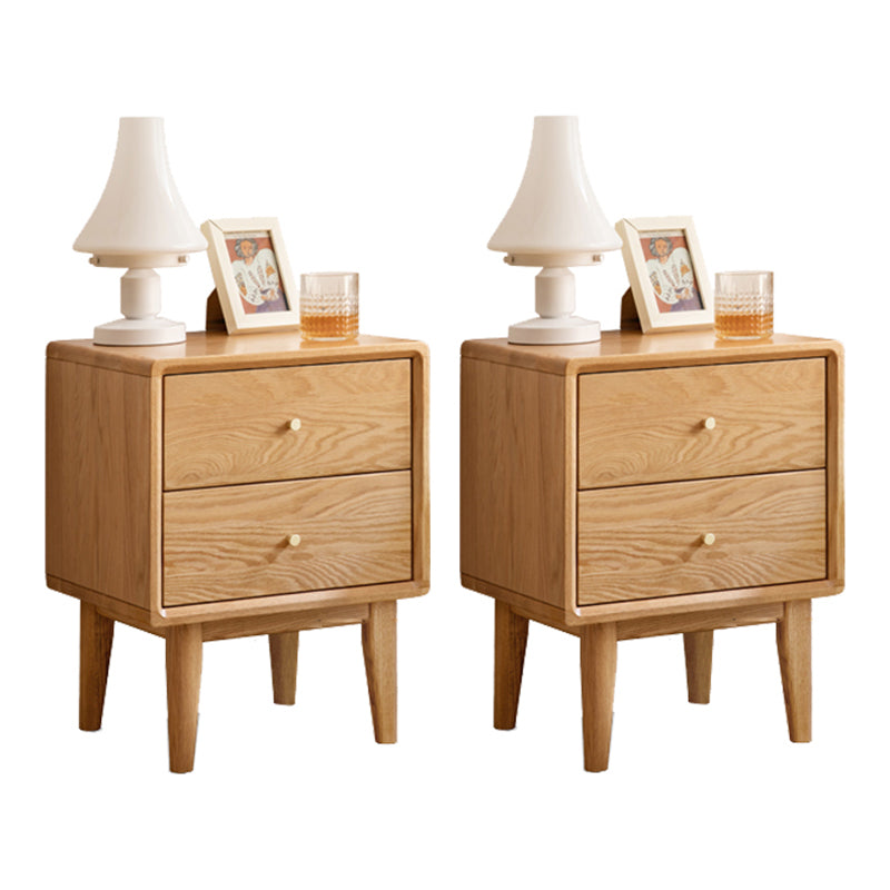 Natural Oak Wood Kids Nightstand 2 Drawers Nursery Nightstand