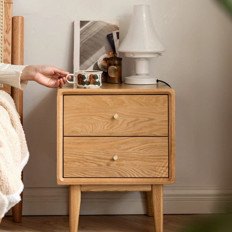 Natural Oak Wood Kids Nightstand 2 Drawers Nursery Nightstand