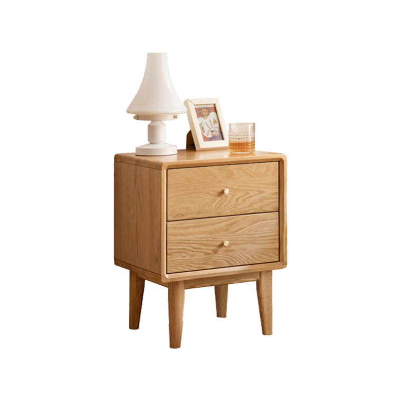 Natural Oak Wood Kids Nightstand 2 Drawers Nursery Nightstand