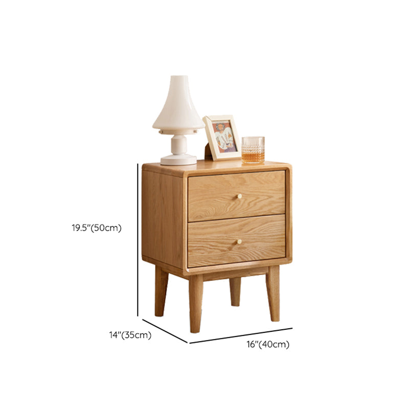 Natural Oak Wood Kids Nightstand 2 Drawers Nursery Nightstand