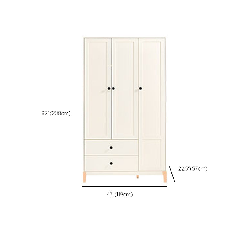 White Hanging Clothes Rack 3-Door Hanging Clothes Rack with Lower Storage Drawers
