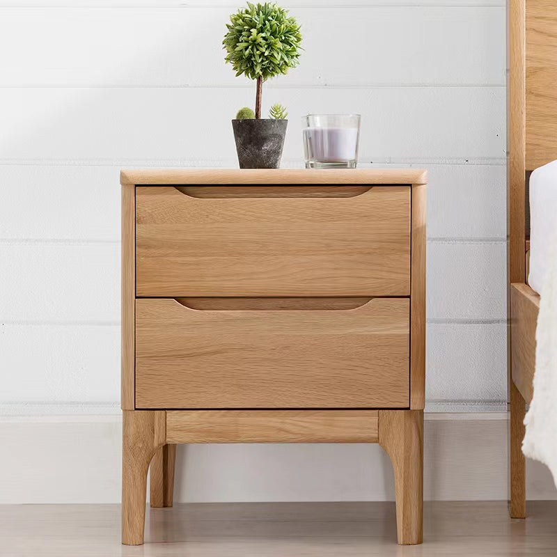 Simple Solid Wood Kids Bedside Table 2 Drawers Nursery Nightstand