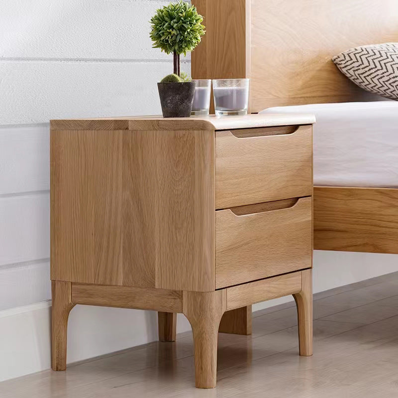 Simple Solid Wood Kids Bedside Table 2 Drawers Nursery Nightstand