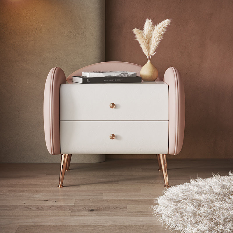 Leather Pine Nursery Nightstand 2 Drawers Children's Bedside Table